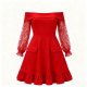 Red Off-the-Shoulder Lace-Sleeve Dress