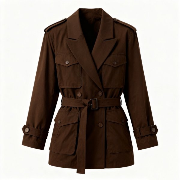 Brown Utility-Style Double-Breasted Blazer