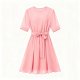 Soft Pink Round-Neck Dress with Tie-Waist & Flared Skirt