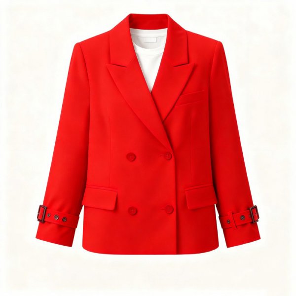 Red Double-Breasted Buckle-Cuff Blazer