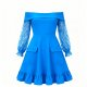 Blue Off-Shoulder Lace-Sleeve Dress
