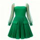 Green Sheer-Sleeve Pleated Dress