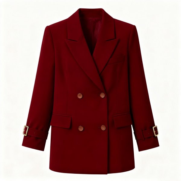Burgundy Double-Breasted Blazer with Gold Belted Cuffs