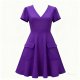 Purple V-Neck Flared Dress