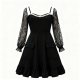 Black Pearl-Trim Lace-Sleeve Dress