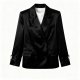 Black Satin Pearl-Cuff Blazer