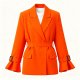 Orange Belted Flared-Cuff Blazer