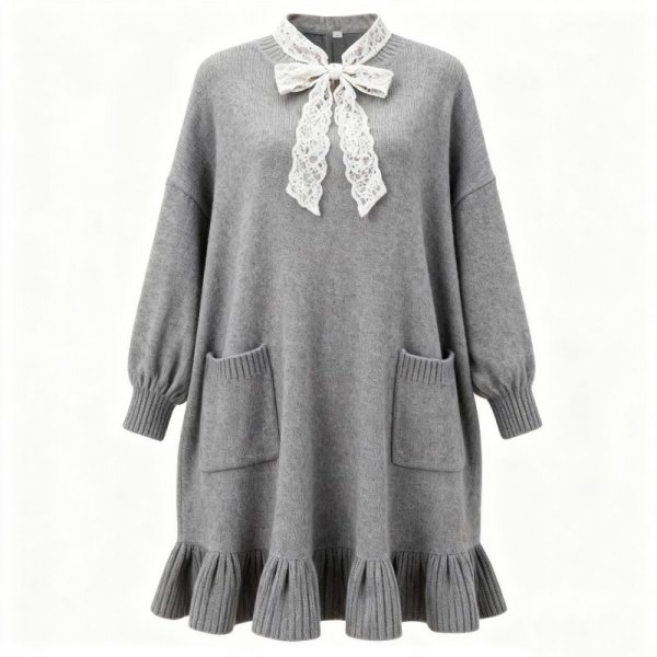 Gray Knit Sweater Dress