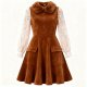 Brown Suede-Look Dress with Lace Sleeves