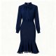 Sleek Navy Blue Bow-Neck Dress with Mermaid Hem