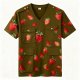 Strawberry Print Military Green V-Neck Cargo T-Shirt