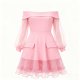 Pink Off-Shoulder Sheer-Sleeve Dress