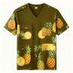 Pineapple Pattern Military Green V-Neck Cargo T-Shirt