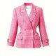 Pink Plaid Belted Blazer