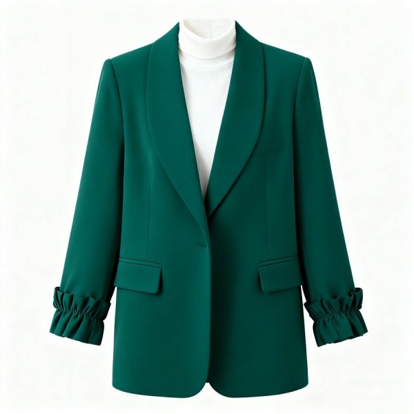 Emerald Green Blazer with Ruffled Cuffs