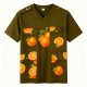 Orange Print Military Green V-Neck Cargo T-Shirt