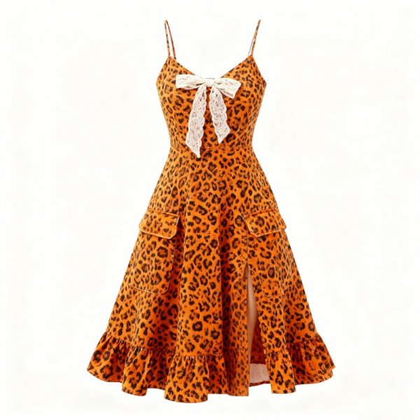 Orange Leopard-Print Slip Dress